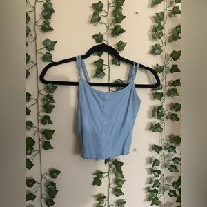 Blue Ribbed Button-Up Women's Top